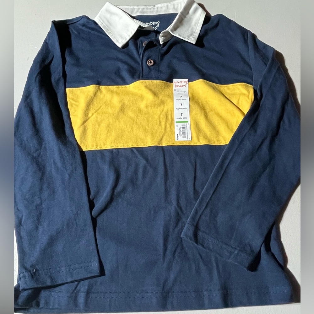 KOHL’S JUMPING BEANS LONG SLEEVE POLO COLLARED COLOR BLOCK YOUTH SIZE 7